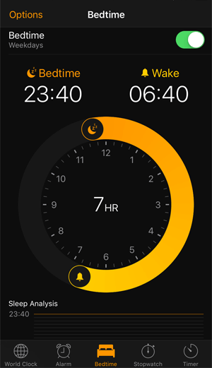 bedtime clock ios10