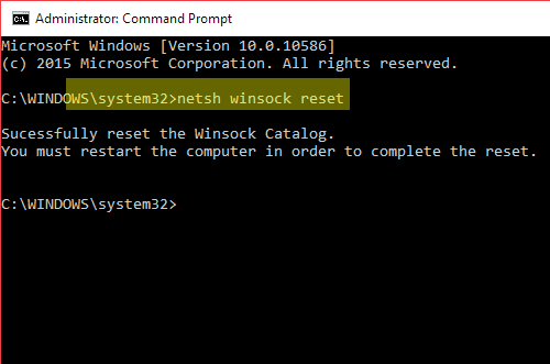fix ip error winsock reset