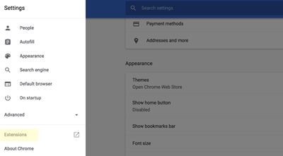 Chrome extensions settings