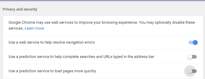 chrome prediction service off