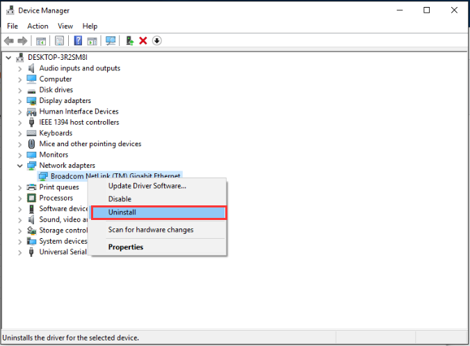 network driver uninstall