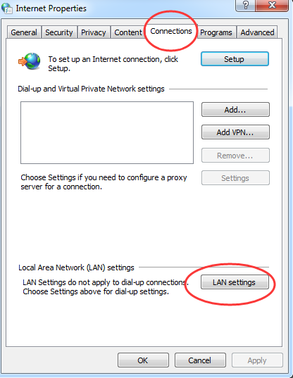 click LAN settings
