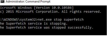 command prompt - stop superfetch