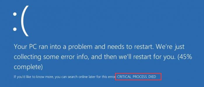 Critical Process Died error in Windows 10