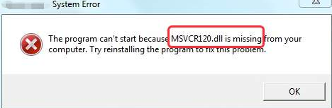 msvcr120dll error message
