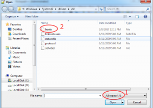 open hosts file