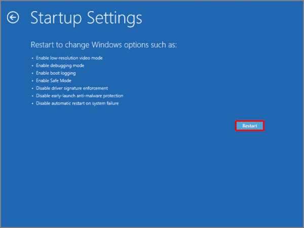 startup settings restart