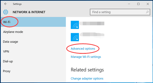 Wi-fi advanced options