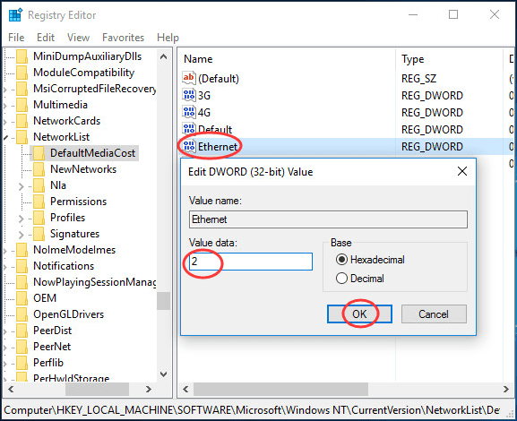 ethernet change value