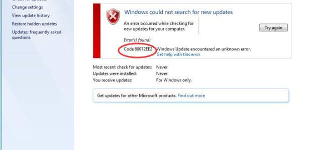 Windows Update Error 80072EE2