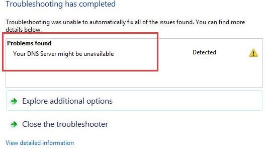Your DNS server might be unavailable Error