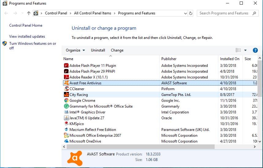 uninstall anti-virus