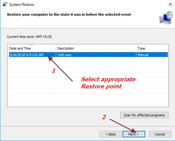 system restore point