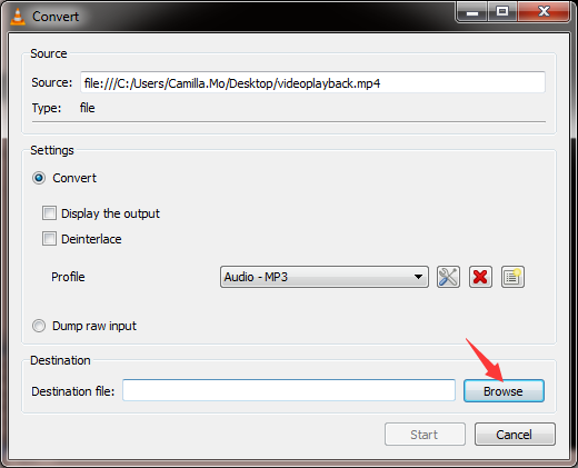 browse destination folder