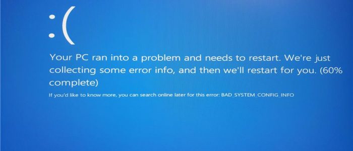 Bad System Config Info error in Windows 10