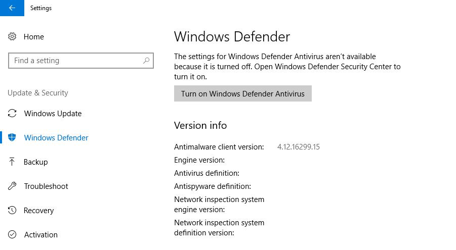 activate windows defender