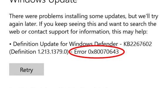 “0x80070643” Windows Update or Installation Errors on Windows