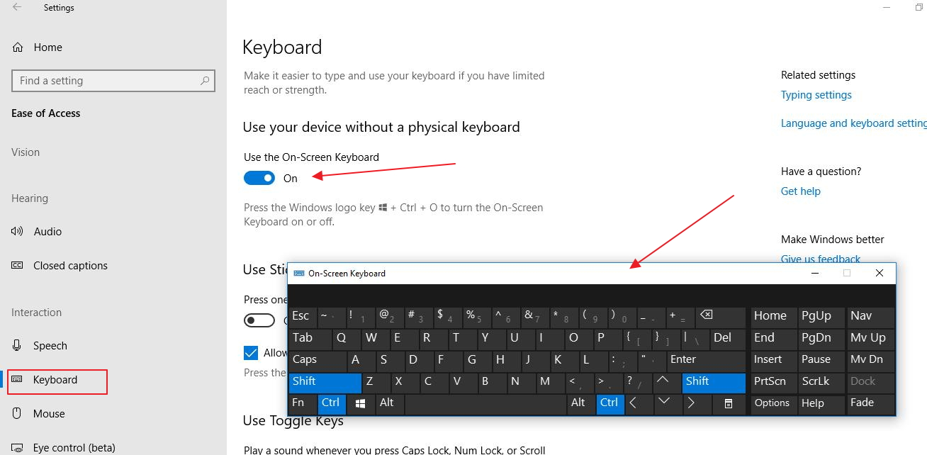 on-screen keyboard