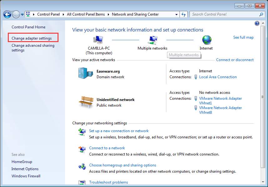 change adapter settings