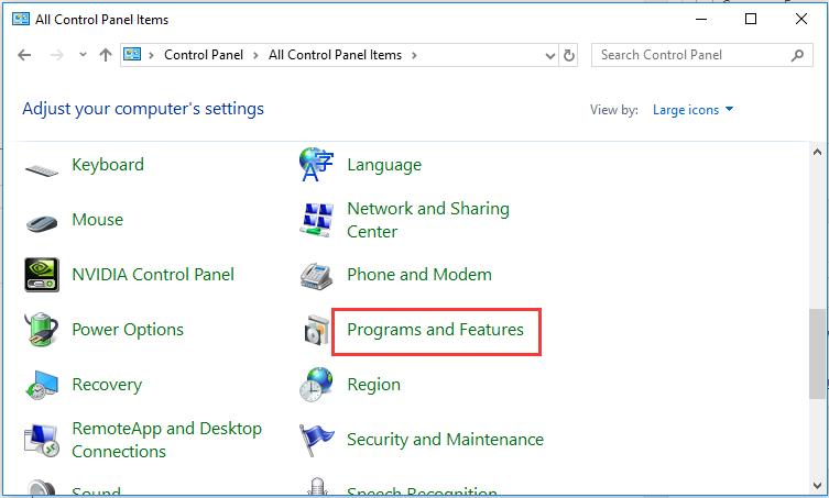programs and features