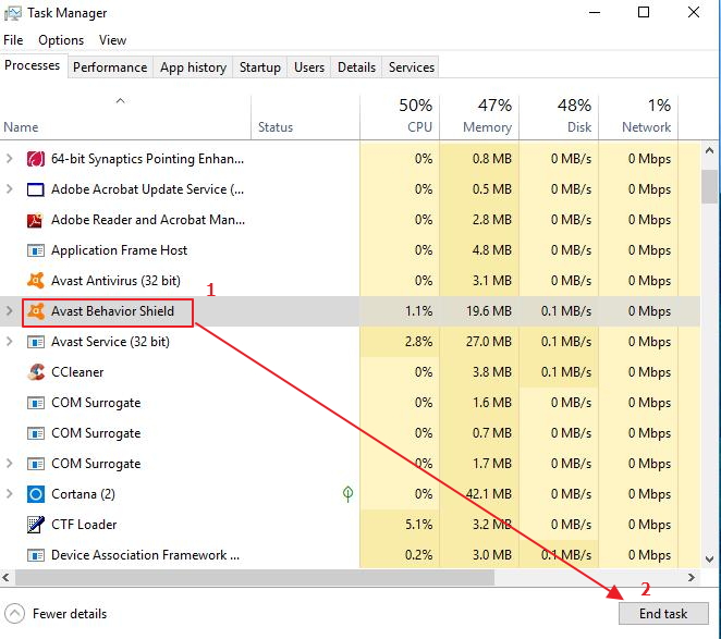 antivirus processes end task