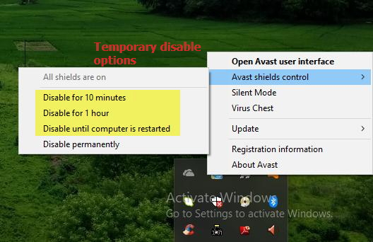 antivirus disable