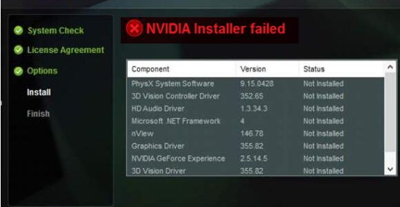 “NVIDIA installer failed” error in Windows 10
