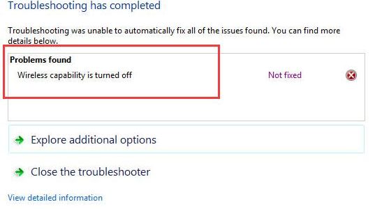 “Wireless capability is turned off” issue in Windows