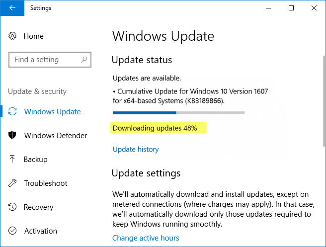 windows update progress