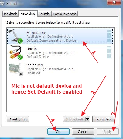mic not default device