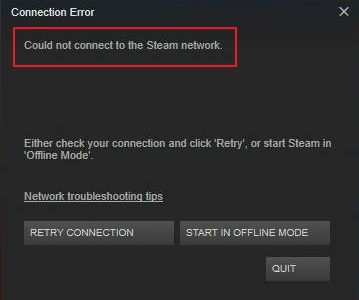 Steam error – Could Not Connect to Steam Network