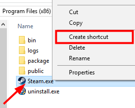 steam.exe create shortcut
