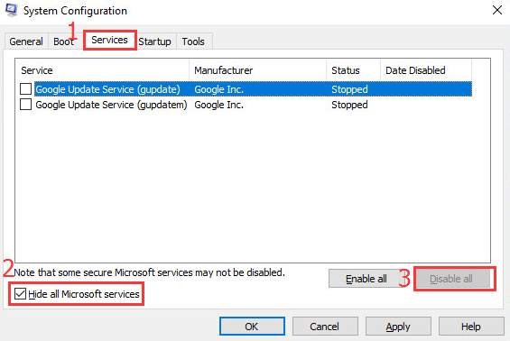 csc-disable services