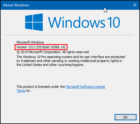 windows 10 build number