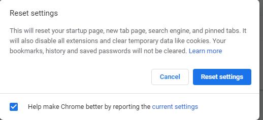 cache reset settings