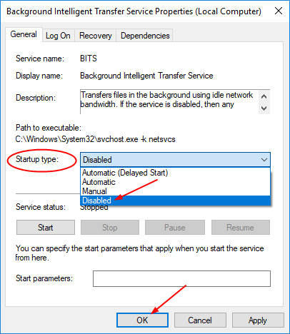 BITS startup disabled