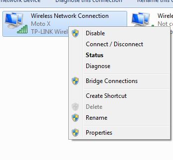 wi-fi properties menu
