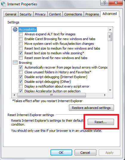 Reset Internet Settings