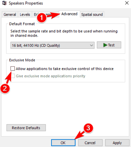 disable exclusive mode