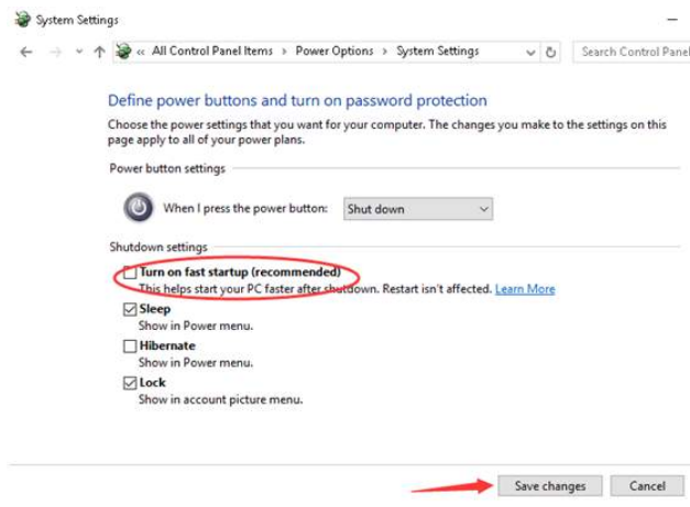 disable fast startup