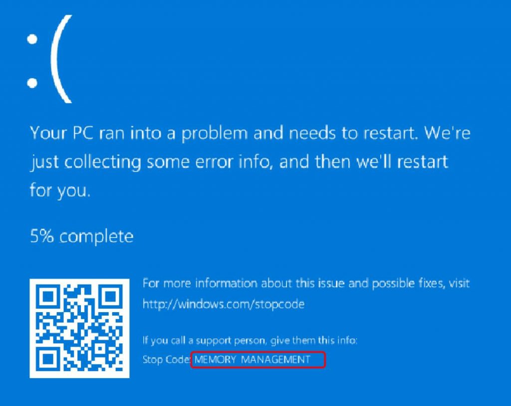 recurring blue screen memory management windows 10