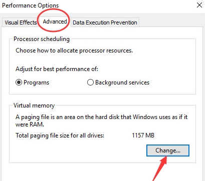 change virtual memory