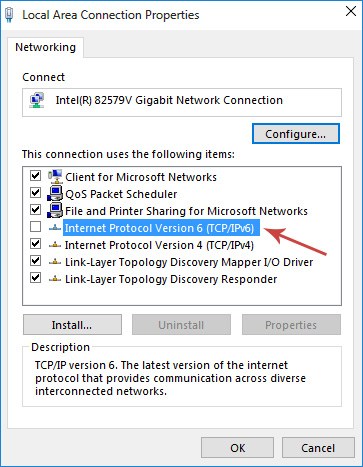 uncheck IPv6