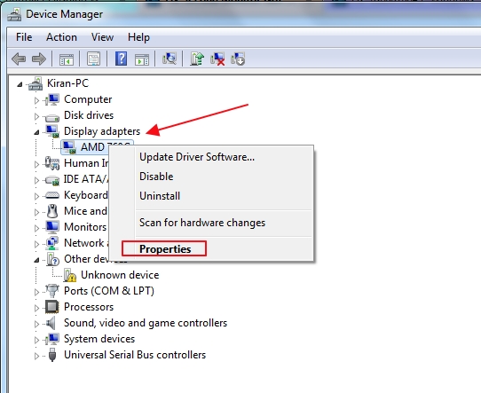 display adapter properties