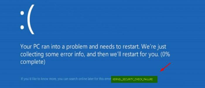 Solution to “Kernel Security Check Failure” BSOD error in Windows