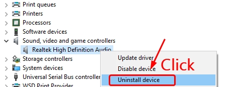 uninstall sound device
