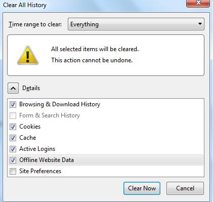 clear recent history
