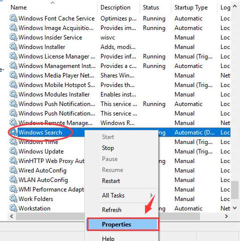 win search properties