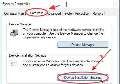 device installation settings