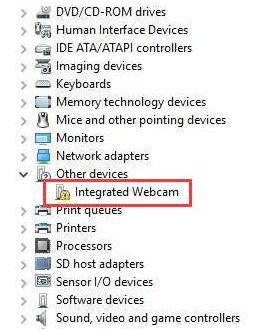 device manager integrated webcam